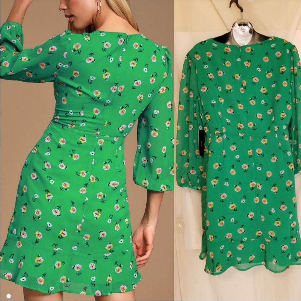 Field of Vision Green Floral Print Mini Dress - Picture 3 of 9
